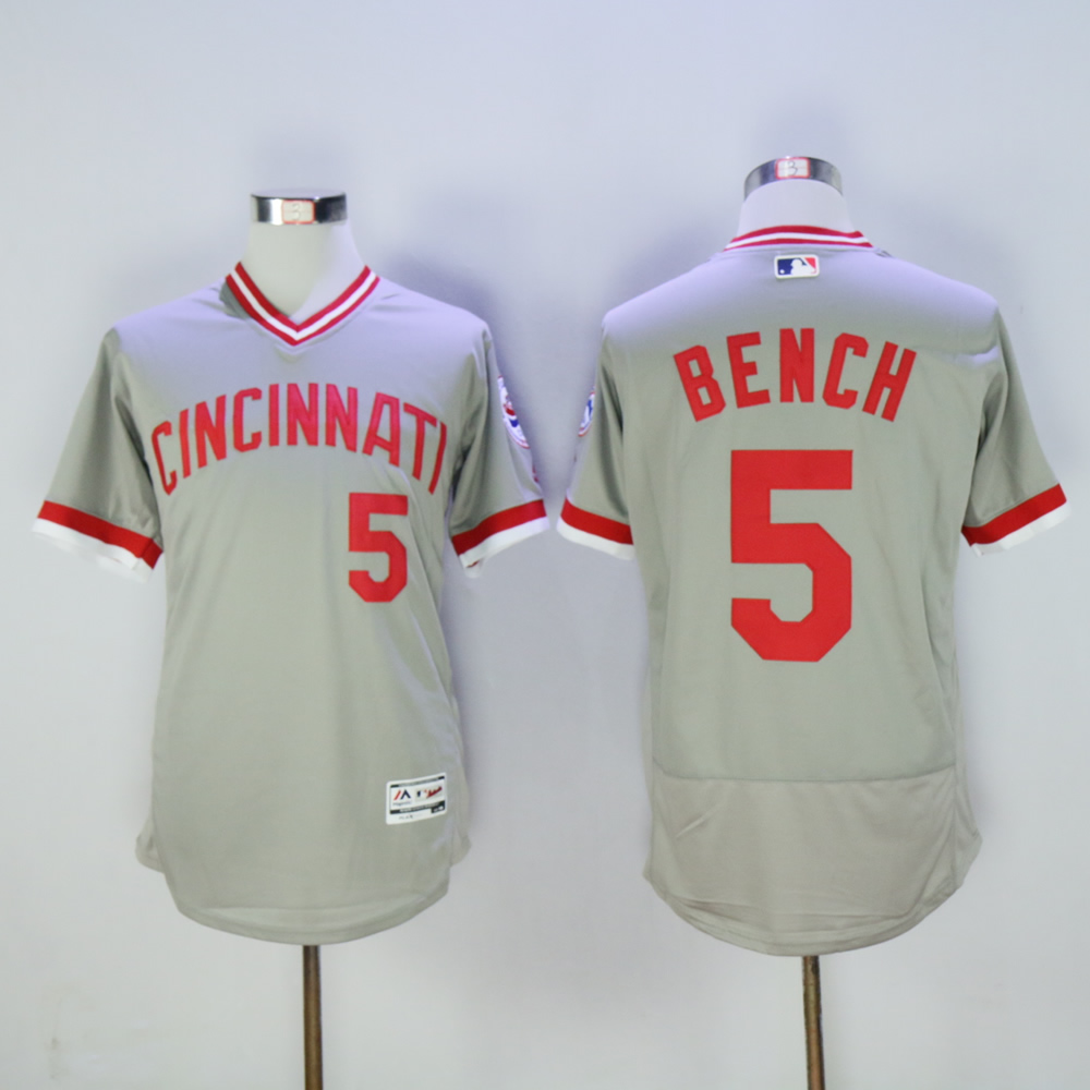 Men MLB Cincinnati Reds #5 Bench grey Throwback 1976 jerseys->->MLB Jersey